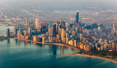 Overlook of the Chicago skyline on a Hazy Summer Day