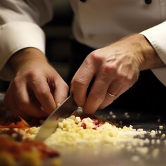 Obraz na płótnie Canvas A Gourmet Meal Prepared by a Close-Up of a Chef's Hands