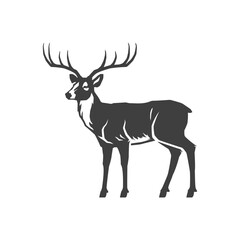 Horned deer mammal wild animal monochrome camping hunting vintage icon design template vector