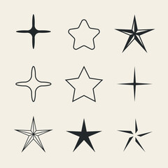 set of star line and silhouette logo vector illustration bundle collection.