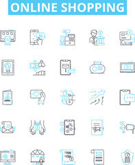 Online shopping vector line icons set. Shopping, Online, E-commerce, Purchasing, Buy, Shopping-Cart, Marketplace illustration outline concept symbols and signs