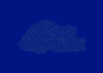 Bhutan map for technology or innovation or internet concepts. Minimalist country border filled with 1s and 0s. File is suitable for digital editing and prints of all sizes.