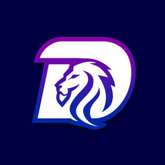 Letter D Lion Logo Design, Gaming Sport Icon