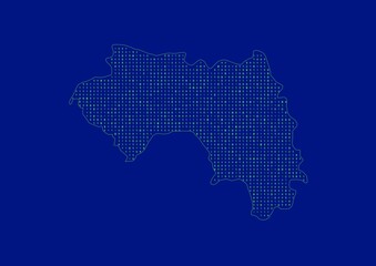 Guinea map for technology or innovation or internet concepts. Minimalist country border filled with 1s and 0s. File is suitable for digital editing and prints of all sizes.
