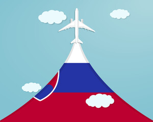 Travel to Slovakia by flight, destination concept, paper cut vacation idea