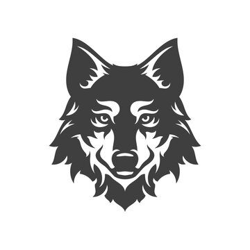 Wolf furry muzzle canine carnivorous forest predator camping hunting vintage icon design vector