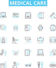 Medical care vector line icons set. Medicine, health, treatment, surgery, doctor, healthcare, diagnostics illustration outline concept symbols and signs