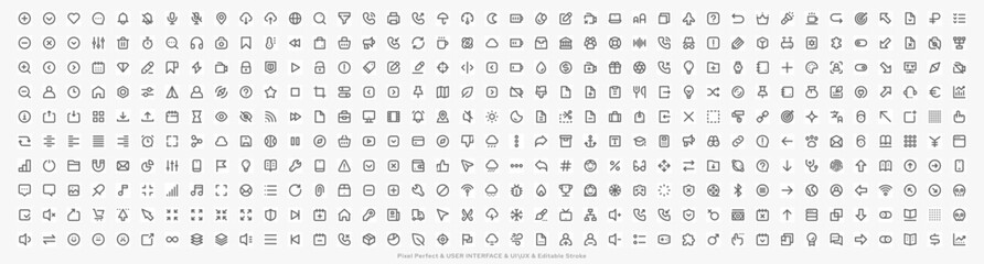 Basic outline icons set - User interface. Vector icons for web sites, applications and mobile devices. Pixel Perfect.