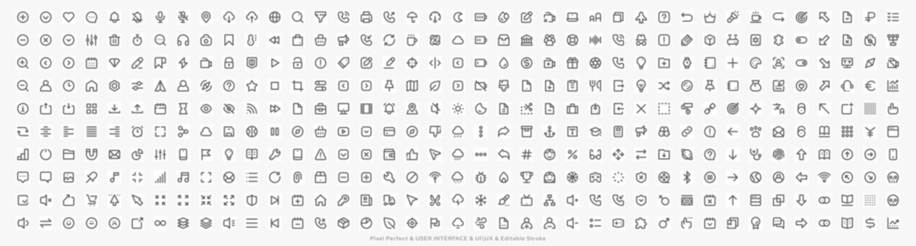 Basic outline icons set - User interface. Vector icons for web sites, applications and mobile devices. Pixel Perfect.