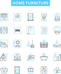 Home Furniture vector line icons set. Furniture, Home, Sofa, Chair, Couch, Desk, Table illustration outline concept symbols and signs