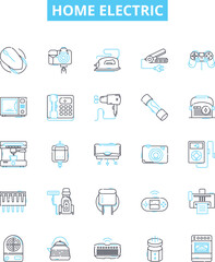 Home electric vector line icons set. Appliances, Heat, Lighting, Air, Fans, Wiring, Plugs illustration outline concept symbols and signs