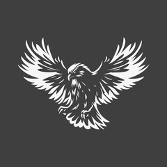 Flying eagle falcon hawk with open wings freedom force t shirt print vintage icon design vector
