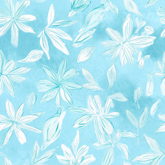 Delicate blue floral watercolor seamless pattern. Generative AI background