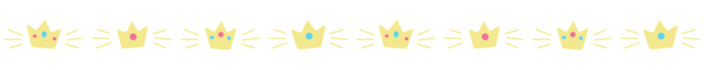 Seamless border with shining crowns. Can be used for card, borders, kids' textile. Isolated vector and PNG illustration on transparent background.