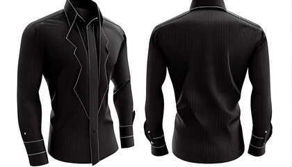 Spread Collar Dress Shirt print mockup,  3d render, Black color Front and back, copy space, Generative AI