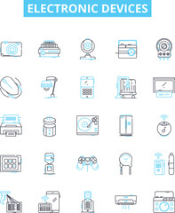 Electronic devices vector line icons set. Electronics, Devices, Digital, Components, Computers, Tablets, Phones illustration outline concept symbols and signs