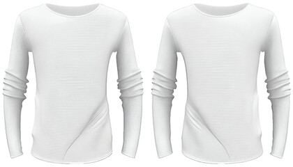 Swea tshirt Long-sleeve Round neck Rib cuff and hem print mockup,  3d render, White color Front and back, copy space, Generative AI