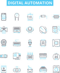 Digital automation vector line icons set. Digital, Automation, Robotics, AI, Machine-Learning, Objects, Control illustration outline concept symbols and signs