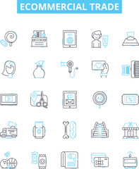 Fototapeta premium Ecommercial trade vector line icons set. ecommerce, trade, online, shopping, retail, marketplace, commerce illustration outline concept symbols and signs