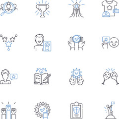 Naklejka premium Greatness line icons collection. Excellence, Achieve, Success, Remarkable, Magnanimous, Extraordinary, Mastery vector and linear illustration. Brilliance,Perfection,Triumph outline signs set
