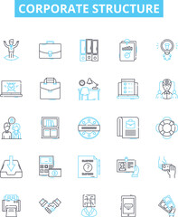 Corporate structure vector line icons set. Organisation, Hierarchy, Network, Framework, Corporate, Division, Reporting illustration outline concept symbols and signs