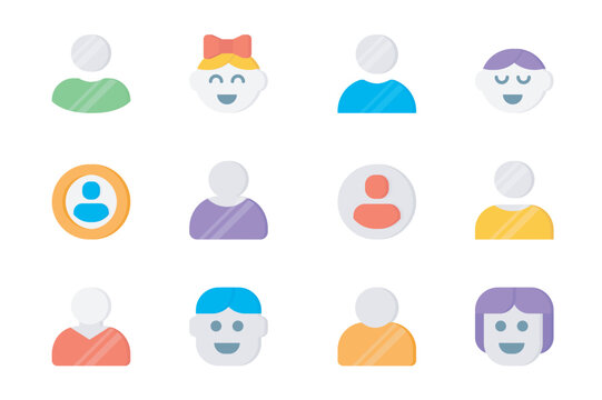 Profile 3d icons set. Pack flat pictograms of human avatars for man, woman, girl, boy and anonymous user heads for account portraits in social media. Vector elements for mobile app and web design