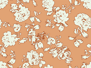 Gender neutral floral seamless vector background. Simple whimsical 2 tone pattern. Kids nursery wallpaper or scandi all over print.