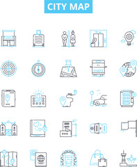 City map vector line icons set. City, Map, Urban, Layout, Cartography, Streets, Directions illustration outline concept symbols and signs