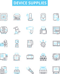 Device supplies vector line icons set. Device, Supplies, Accessories, Gadgets, Items, Parts, Components illustration outline concept symbols and signs