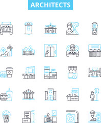 Architects vector line icons set. Design, Creativity, Vision, Blueprint, Structure, Planning, Detail-oriented illustration outline concept symbols and signs