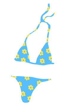 Swimsuit bikini with floral print or lingerie bra and panties hand painted with ink brush. Png clipart isolated on transparent background