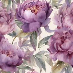 AI generated seamless peony texture with white background and purple flowers