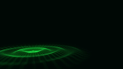 3D futuristic circle wave. Abstract digital background. Glowing music sound wave with dots and lines. Technology backdrop with moving particles. Graphic effect network connection. 3D rendering.
