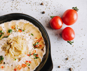 Taditional fava with olive oil with tomatoes