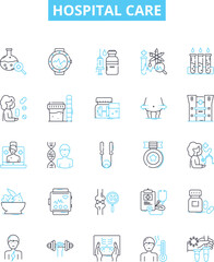 Hospital care vector line icons set. Hospital, Care, Treatment, Nursing, Medicine, Patients, Physician illustration outline concept symbols and signs