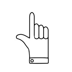 Vector illustration of male hand with forefinger on white color background. Flat line art style design of hand