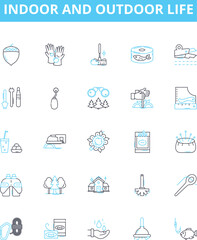 Indoor and outdoor life vector line icons set. Indoors, Outdoors, Habitat, Lifestyle, Dwelling, Recreation, Environment illustration outline concept symbols and signs