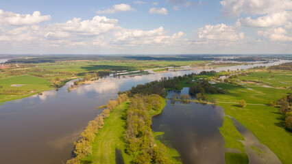 view of the river in the summer, drone