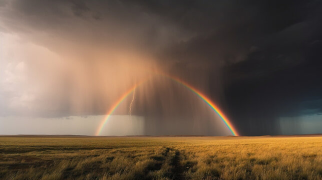 beautiful rainbow in nature, ai generated © Quentin