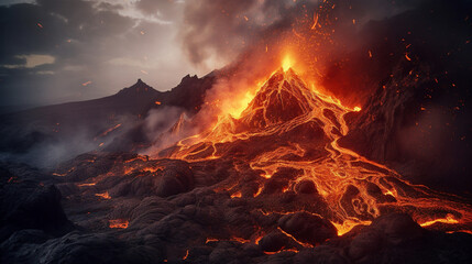 fiery volcanic eruption, ai generated