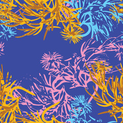 seamless doodle abstact flower and leaves pattern on blue background for fashion fabric