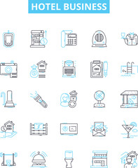 Hotel business vector line icons set. Hotel, Business, Homestay, Resort, Motel, Inn, B&B illustration outline concept symbols and signs
