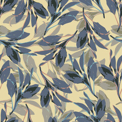 seamless abstact blue flowers pattern on yellow background for fashion fabric