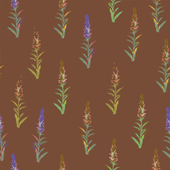 seamless hand drawn backyard flower tree pattern background
