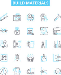 Build materials vector line icons set. Bricks, Cement, Sand, Gravel, Wood, Steel, Metal illustration outline concept symbols and signs