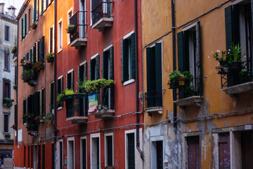 Colorful Facade with balconys in Venice, Italy