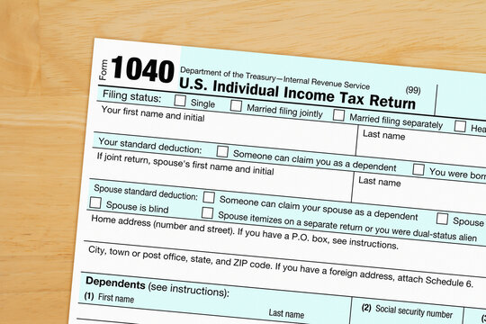 US federal 1040 tax return form on a desk