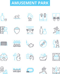 amusement park vector line icons set. Festival, playground, carnival, rides, arcade, rollercoaster, ferris-wheel illustration outline concept symbols and signs