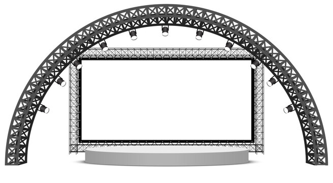 white stage and speaker with spotlight on the truss system on the white background	