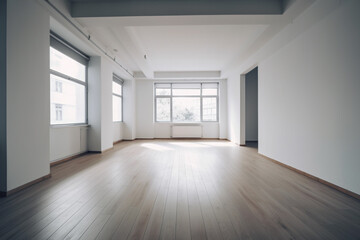 Obraz premium empty room with hardwood floors and windows. Generative Ai